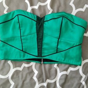 Silk bebe green crop top with boning